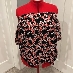 White House Black Market floral knit off the shoulder tee